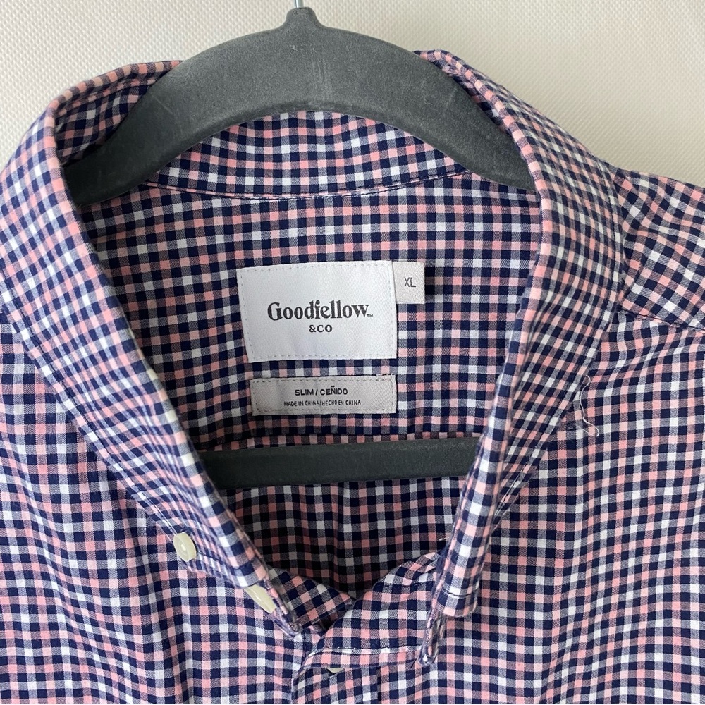 Goodfellow & Co navy pink small Gingham Casual dress button down slim fit Shirt - Picture 4 of 4